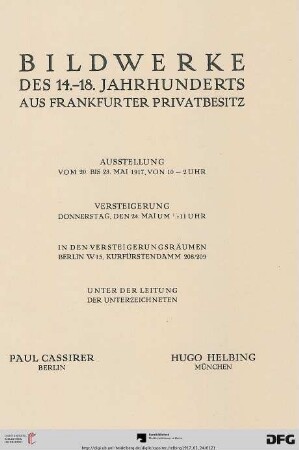 Bildwerke des 14.-18. Jahrhunderts aus Frankfurter Privatbesitz