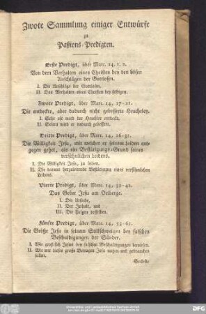 Zwote Sammlung einiger Entwürfe zu Paßions-Predigten.