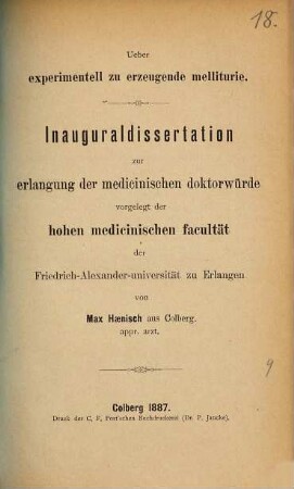 Ueber experimentell zu erzeugende melliturie