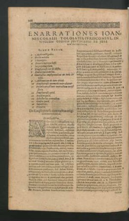 Enarrationes Ioannis Corasii Tolosatis, Iurisnonsul. In Titulum Codicis Iustinianei De Iure Emphyteutico.