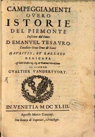 Campeggiamenti overo istorie del Piemonte