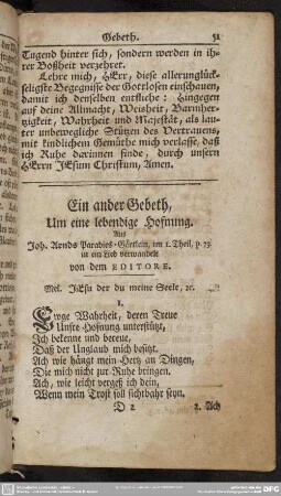 Ein ander Gebeth, Um eine lebendige Hofnung