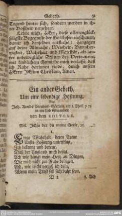 Ein ander Gebeth, Um eine lebendige Hofnung