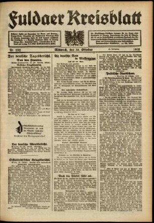 Ausgabe vom Mittwoch, den 30. Oktober 1918.