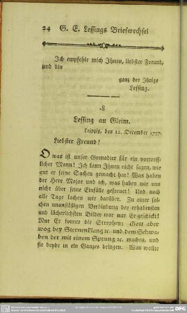 8. Lessing an Gleim. Leipzig, den 12. December 1757