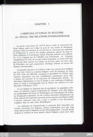 Chapitre I L'Heritage Ottoman En Bulgarie Au Niveau Des Relationes Internationales