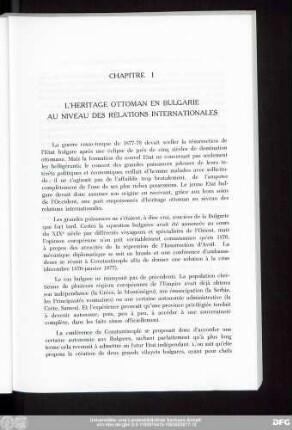 Chapitre I L'Heritage Ottoman En Bulgarie Au Niveau Des Relationes Internationales