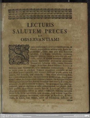 Lecturis Salutem Preces Et Observantiam!