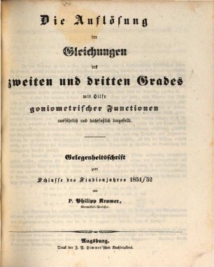 Jahresbericht über die Königliche Katholische Studien-Anstalt bei St. Stephan in Augsburg : im Studienjahre .., 1851/52