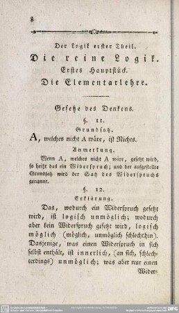 Der Logik erster Theil. Die reine Logik