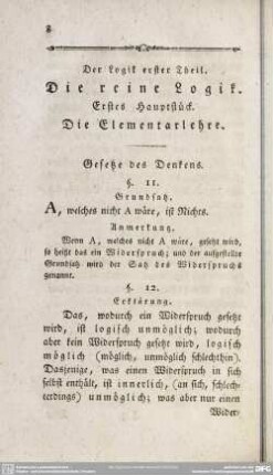 Der Logik erster Theil. Die reine Logik