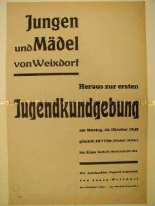 Maueranschlag des Antifaschistischen Jugendausschusses in Lause mit Ankündigung einer Jugendkundgebung