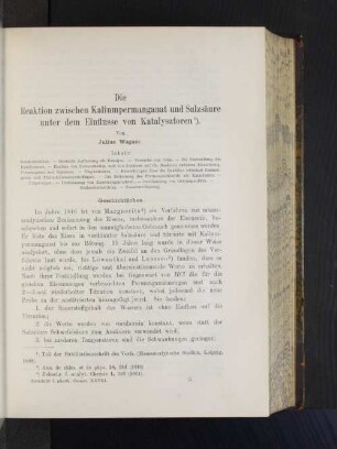 Die Reaktion zwischen Kaliumpermanganat und Salzsäure unter dem Einflusse von Katalysatoren.