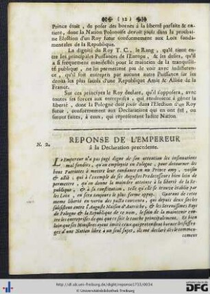 Reponse De L'Empereur.