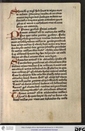 Primus articulus est de audiendis missis, pro quo talis ponitur propositio...