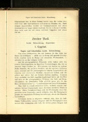 I. Capitel. Tages- und künstliches Licht. Beleuchtung.