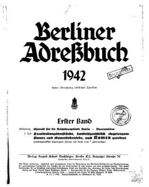 Berliner Adreßbuch 1942 Erster Band