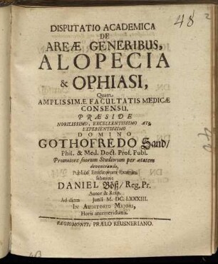 Disputatio Academica De Areae Generibus, Alopecia & Ophiasi