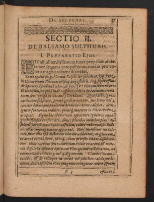 Sectio II. De Balsamo Sulphuris.
