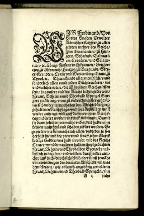 Wir Ferdinand Von Gottes Gnaden Erwelter Römischer Keyser