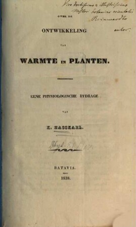 Over de Ontwikkeling van Warmte in Planten : Eene physiolog. Bydrage