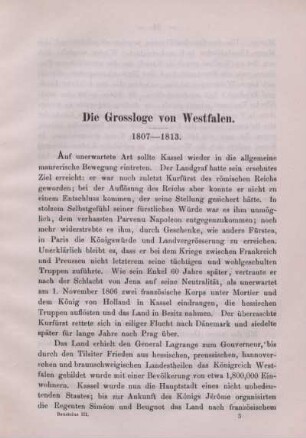 Die Grossloge von Westfalen. 1807 - 1813.