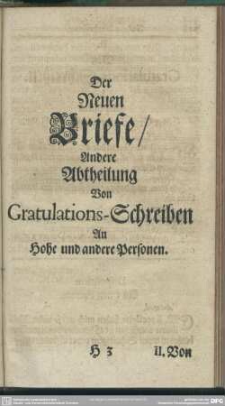 Der Neuen Briefe, Andere Abtheilung Von Gratulations-Schreiben