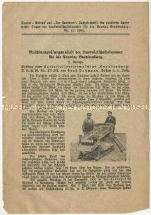 Bericht über die Prüfung einer Kartoffelsortiermaschine