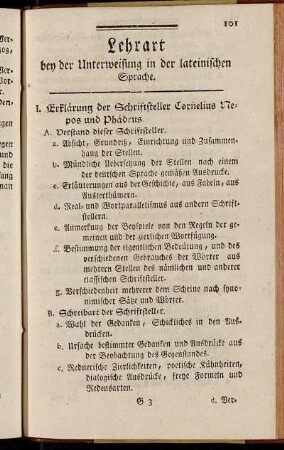 Lehrart bey der Unterweisung in der lateinischen Sprache.
