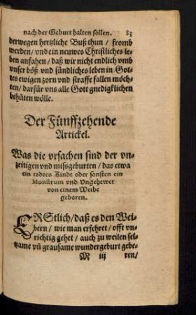 Der Fünffzehende Artickel. Was die Ursachen sind der unzeitigen und missgeburten ...