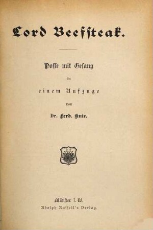 Lord Beefsteak : Posse mit Gesang in einem Aufzuge