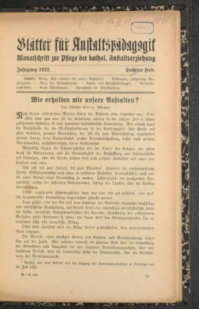 Wie erhalten wir unsere Anstalten?