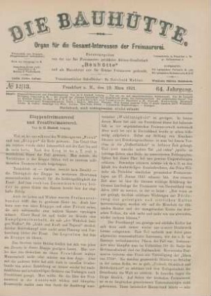 No 12/13. Frankfurt a. M., den 19. März 1921. 64. Jahrgang.