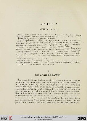 Chapitre IV: Objets divers