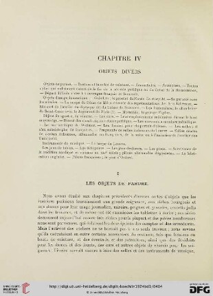 Chapitre IV: Objets divers