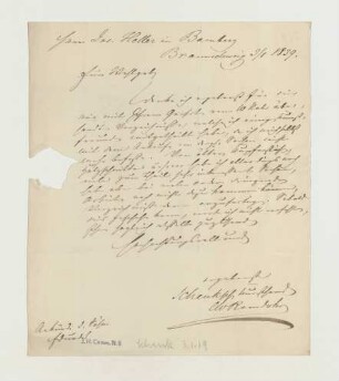 Brief von Carl Wilhelm Ramdohr von Braunschweig Schenk'sche Kunsthandlung an Joseph Heller
