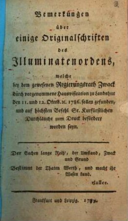 Bemerkungen über einige Originalschriften des Illuminaten-Ordens