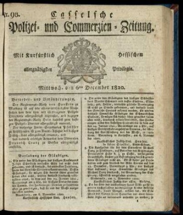 Nr. 98, Mittwoch, den 6ten December 1820