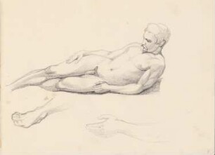 Männlicher liegender Akt: Perspektivische Ansicht, Details (aus: Skizzenalbum 6)