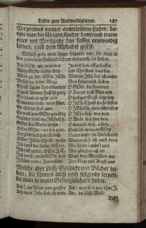 Verzeichniß einiger auserlesenen Lieder, ...