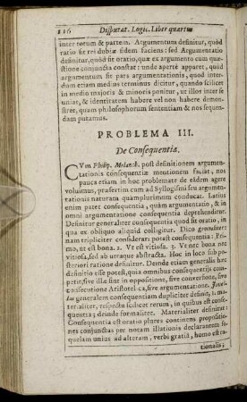 Problema III. De Consequentia.