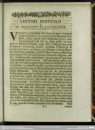 Lectori Benevolo S. Jo. Philippus Kuchenbecker