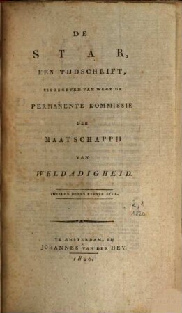 De star : een tijdschrift. 2. 1820, Stuk 1