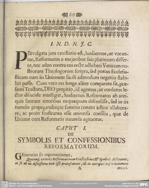 Caput I. De Symbolis Et Confessionibus Reformatorum