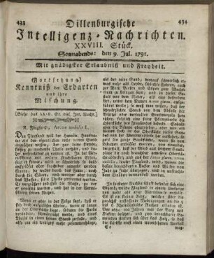 XXVIII. Stück. Sonnabends: den 9. Jul. 1791.