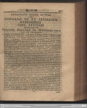 Dissertatio Decima Septima De Conrado III. Et Friderico Barbarossa Impp. Svevicis Respondente Philippo Adolpho De Munchhausen Equite Thuringo