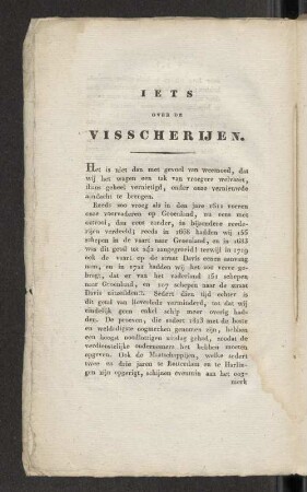 Iets over de visscherijen.