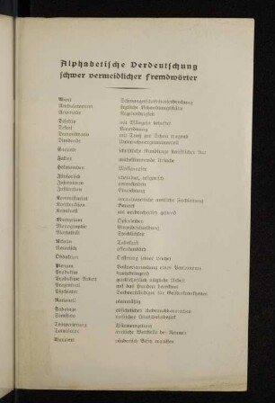 Alphabetische Verdeutschung schwer vermeidlicher Fremdwörter