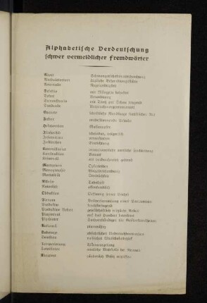Alphabetische Verdeutschung schwer vermeidlicher Fremdwörter