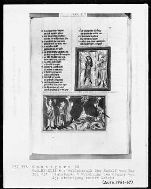 Weltchronik - Bruder Philipp — ---, Folio 1recto-256recto---, Folio 1recto-256rectoTextseite mit zwei Miniaturen, Folio 131recto